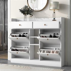 [VIDEO provided] Modern Shoe Cabinet with 4 Flip Drawers, Multifunctional 2-Tier Shoe Storage Organizer with Drawers