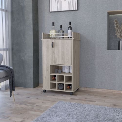 Farson Bar Cart with 2-Side Shelf, 6-Built In Wine Rack and Casters