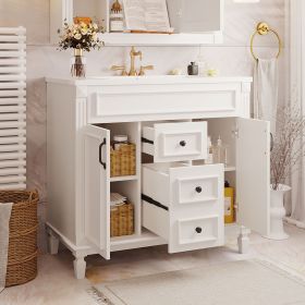 36'' Bathroom Vanity with Top Sink, Modern Bathroom Storage Cabinet with 2 Soft Closing Doors and 2 Drawers, Single Sink Bathroom Vanity (Color: White, Material: MDF)