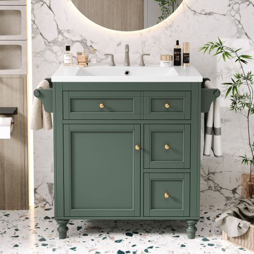 30'' Bathroom Vanity with Top Sink, Modern Bathroom Storage Cabinet with 2 Drawers and a Tip-out Drawer, Single Sink Bathroom Vanity