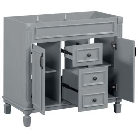 36'' Bathroom Vanity without Top Sink, Cabinet only, Modern Bathroom Storage Cabinet with 2 Soft Closing Doors and 2 Drawers(NOT INCLUDE BASIN SINK) (Color: Grey, Material: MDF)