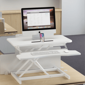 32 Inch Desk Converter, Height Adjustable Sit to Stand Riser, Dual Monitor and Laptop Workstation with Wide Keyboard Tray (Color: White)